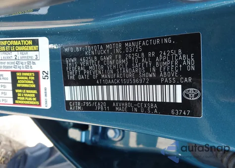 2025 Toyota Camry Se from USA, damaged, VIN 4T1DAACK1SU596972